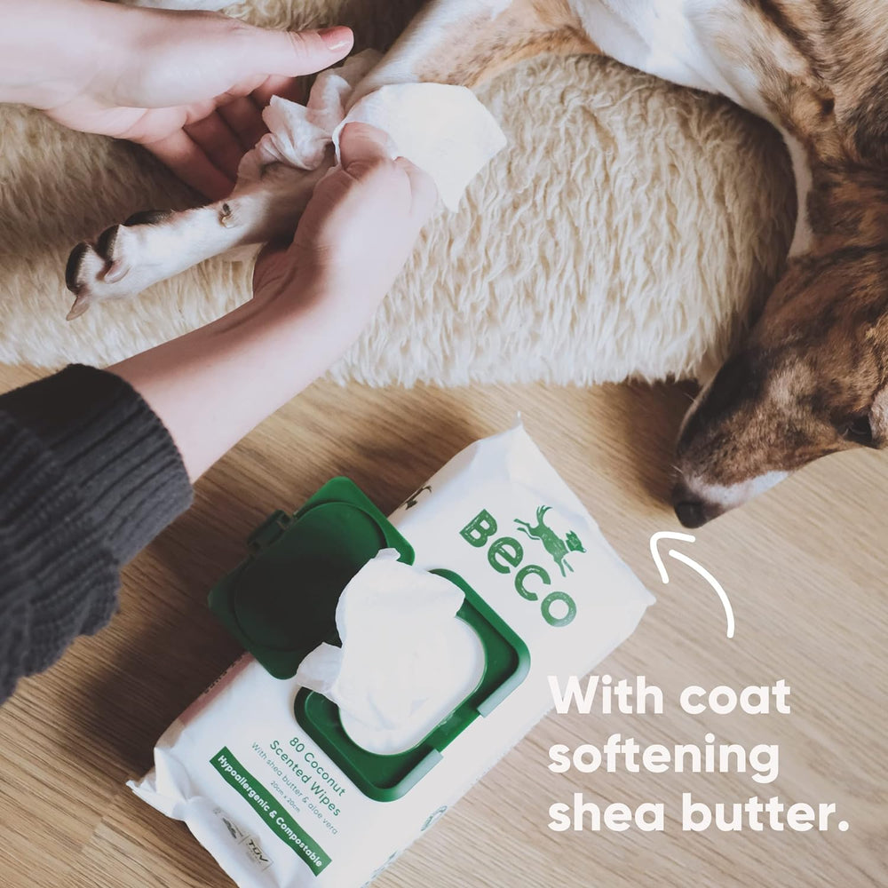 Beco dog wipes product with puppy 