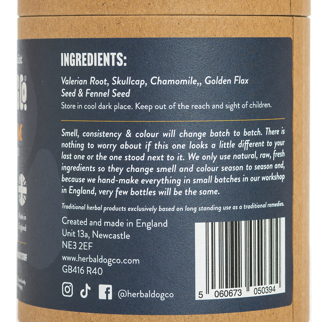 Casket of herbal dog co showing ingredients list