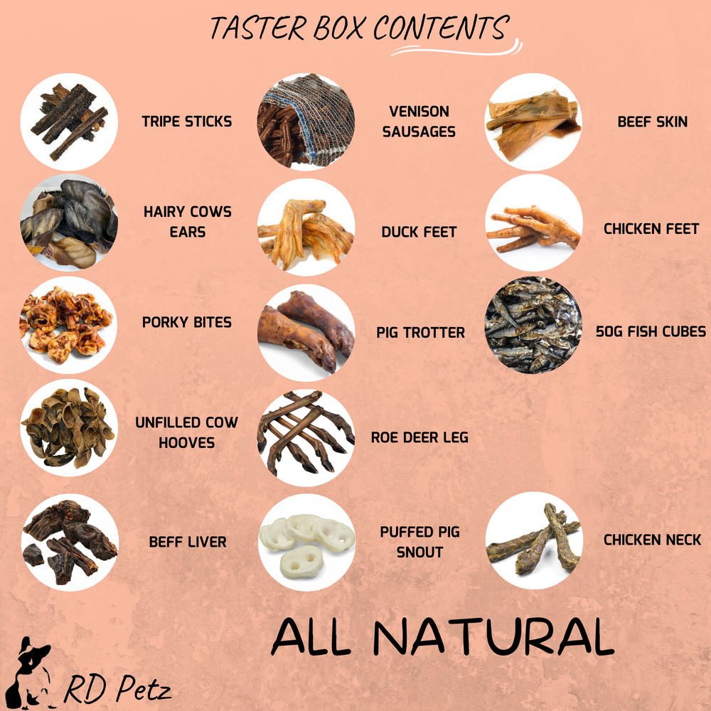 Visualization of the all ingredients in the dog treat box