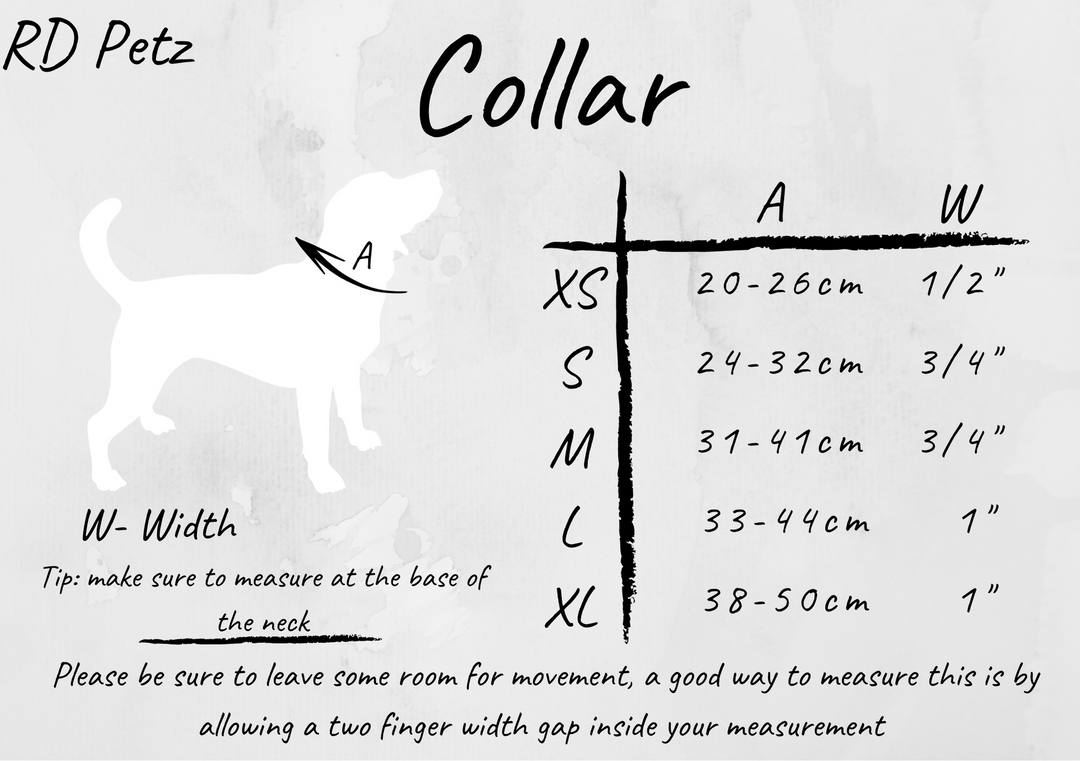 Size chart of buckle collar for dogs