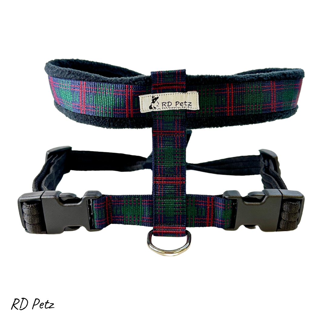 Petz extra large size fleece green tartan color harness for dogs