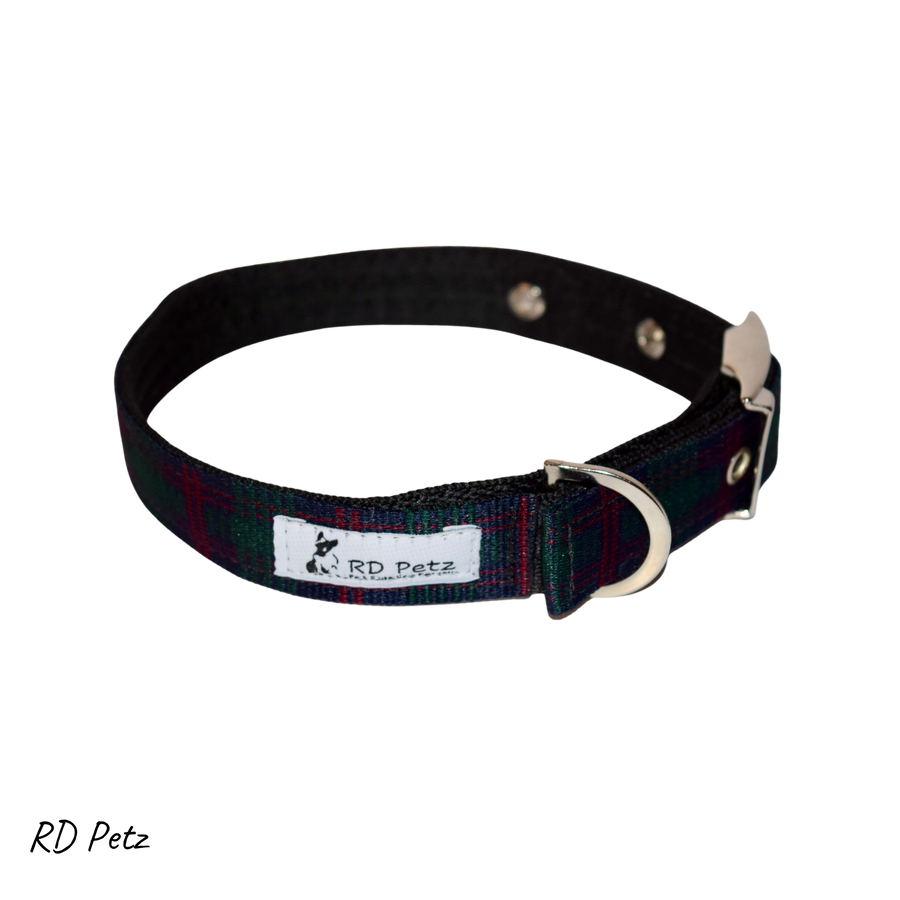 Large size green tartan color buckle collar for dogs