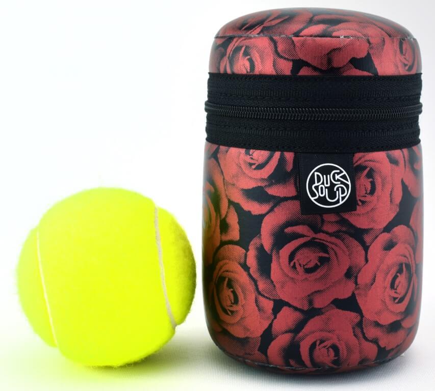 Small size red rose dicky bag with green tennis ball