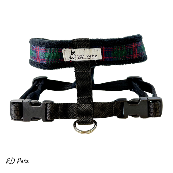 Petz medium size fleece green tartan color harness for dogs