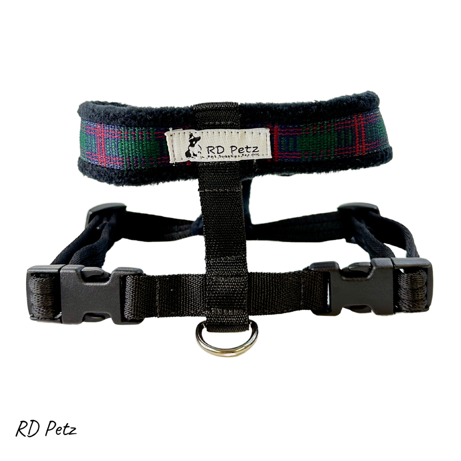 Petz medium size fleece green tartan color harness for dogs