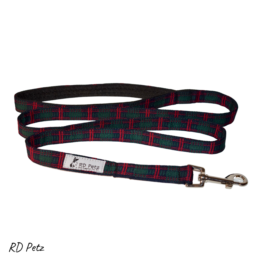 Green tartan color medium size lead for dog