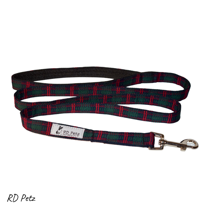 Green tartan color medium size lead for dog