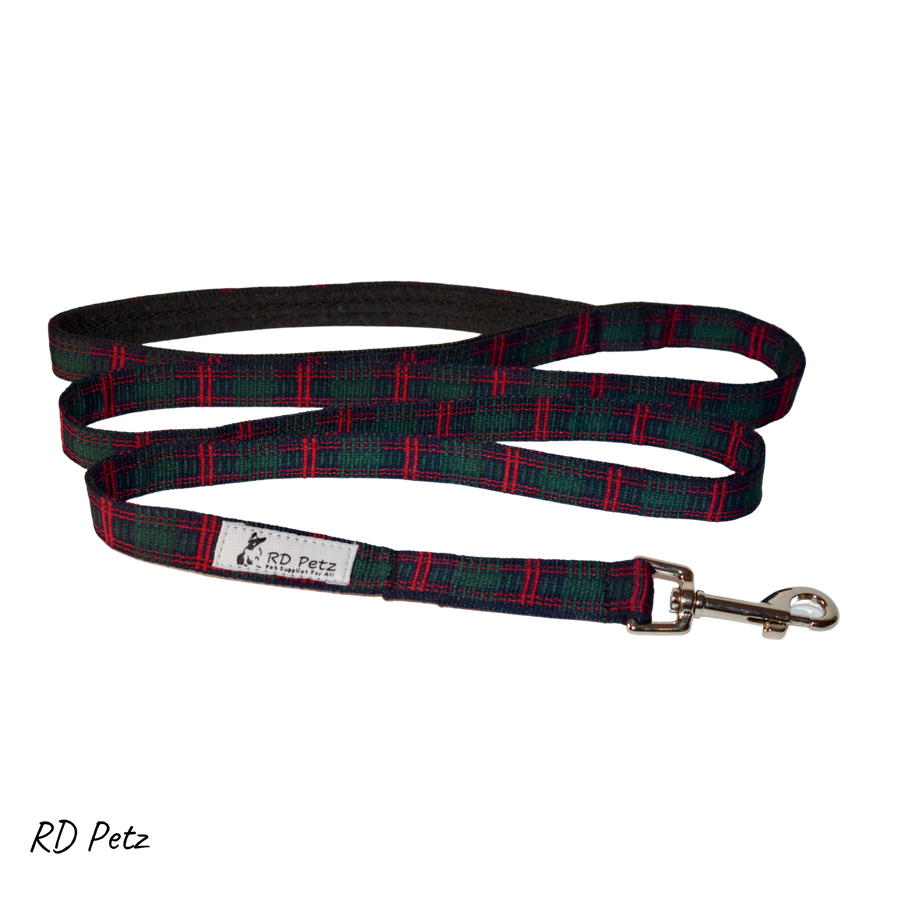 Green tartan color medium size lead for dog