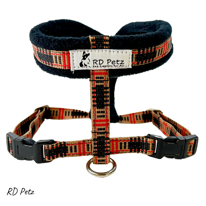 Petz small size fleece camel tartan color harness for dogs