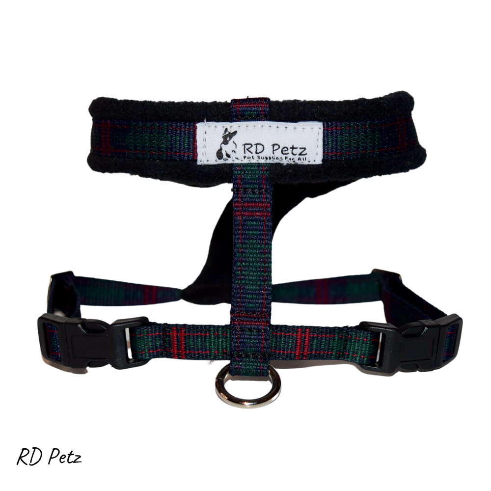 Petz small size fleece green tartan color harness for dogs