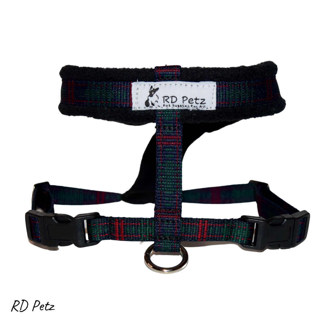 Petz small size fleece green tartan color harness for dogs