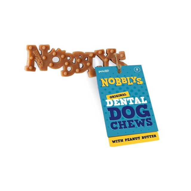 Petello nobblys peanut butter chew natural dog treat with name tag