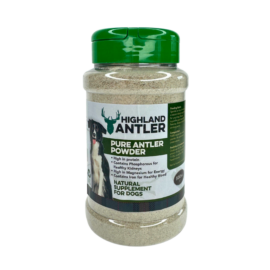 Jar of a natural pure antler powder for dogs