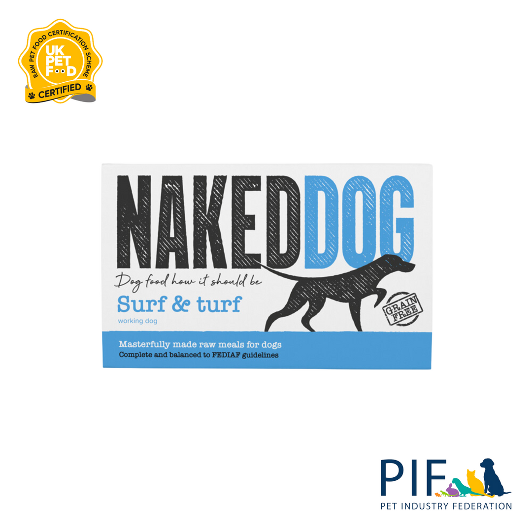 Naked dog original dog food made of surf and turf