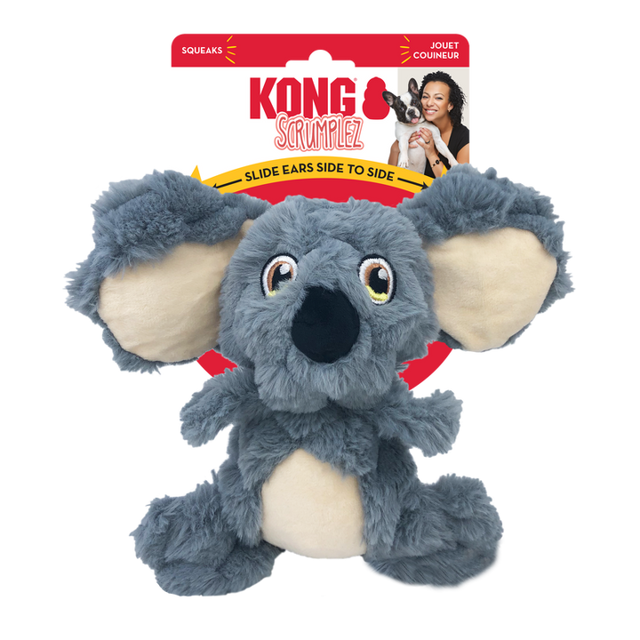 Demonstration of kong scrumplez koala playing toy for dog