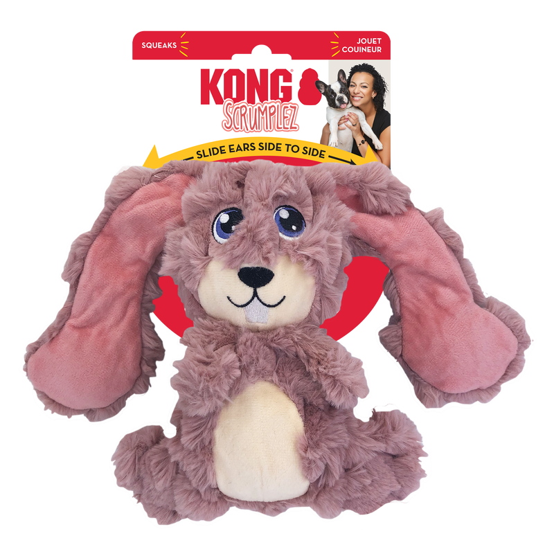 Demonstration of kong scrumplez bunny playing toy for dog