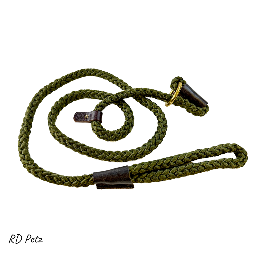 13mm petz rope slip lead olive color for dogs