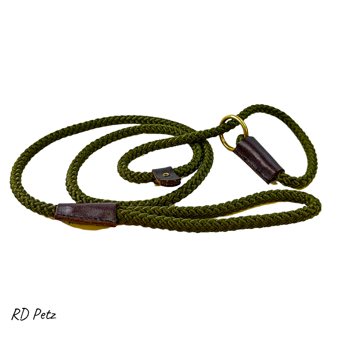 8mm petz rope slip lead olive color for dogs