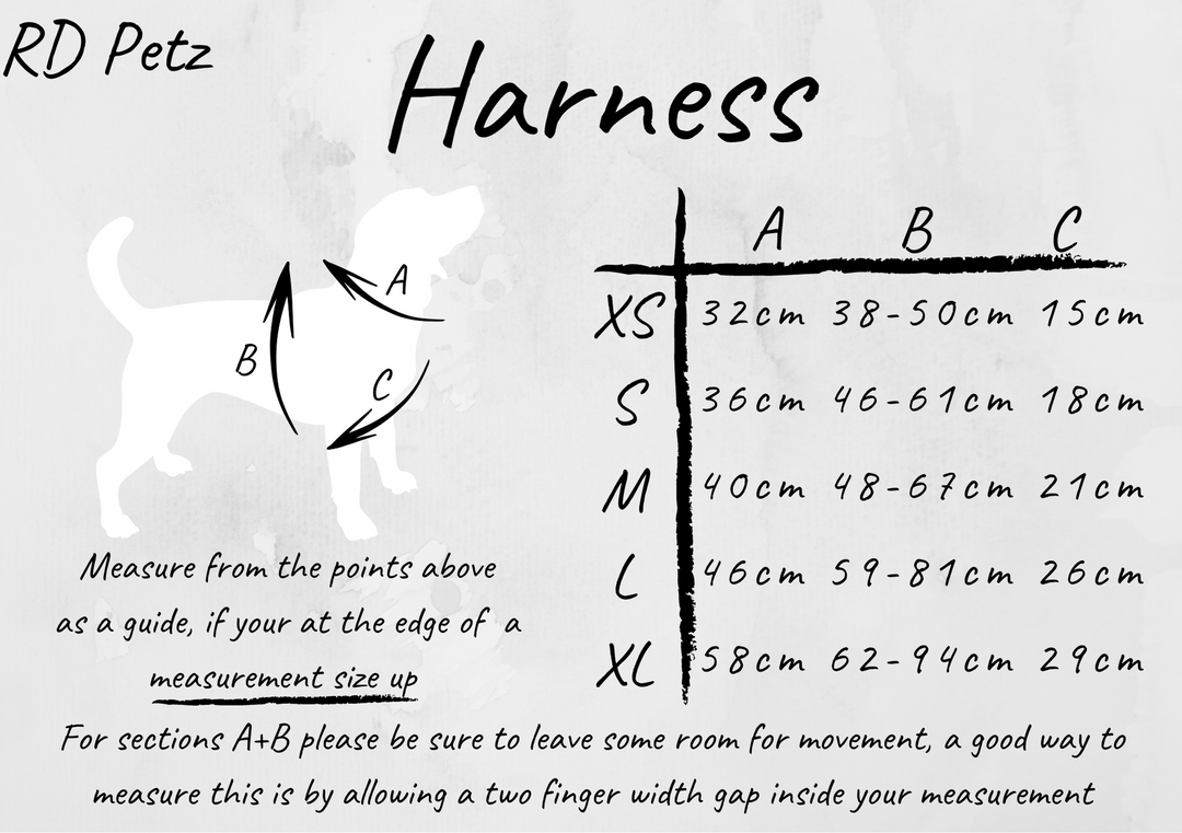 Size guide to choose right harness for dogs