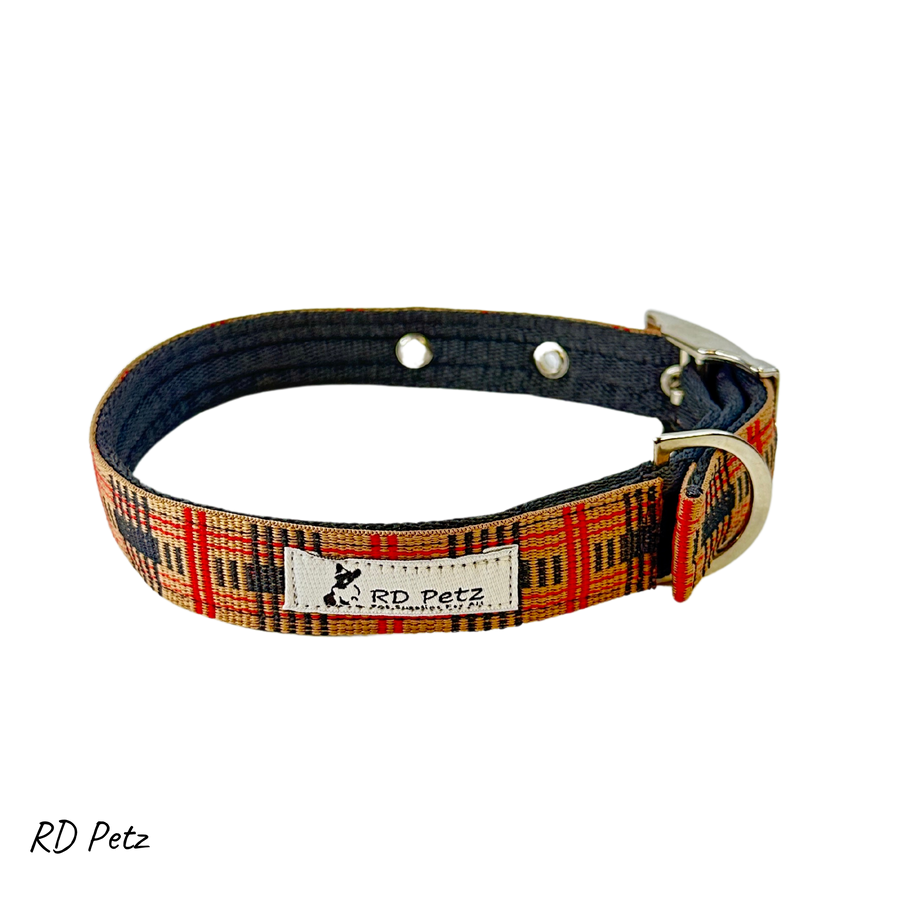 Large size camel tartan color buckle collar for dogs