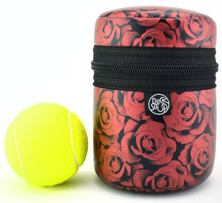Medium size red rose dicky bag with green tennis ball